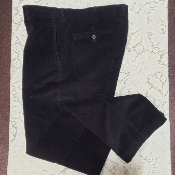 Roundtree & Yorke Pants Mens 36x34 Black Flat Front Corduroy Inno-Flex Waistband - Picture 2 of 9